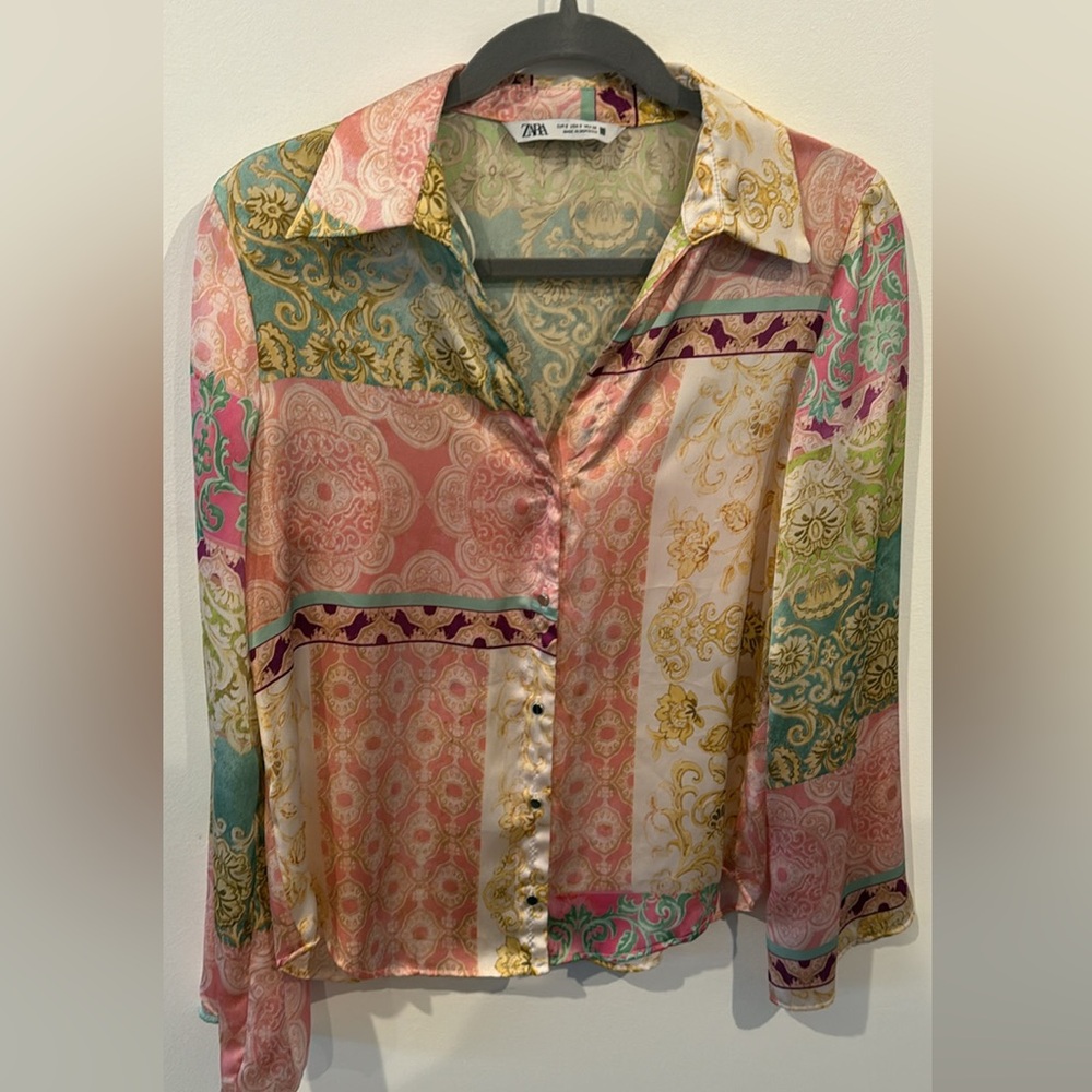 Zara Elegant Multicolor Sheer Blouse